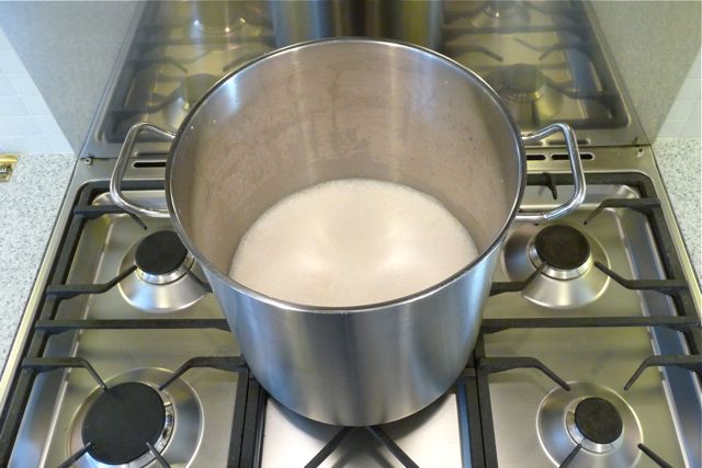 Bring liquid 'soya milk' to the boil, simmer 10 minutes